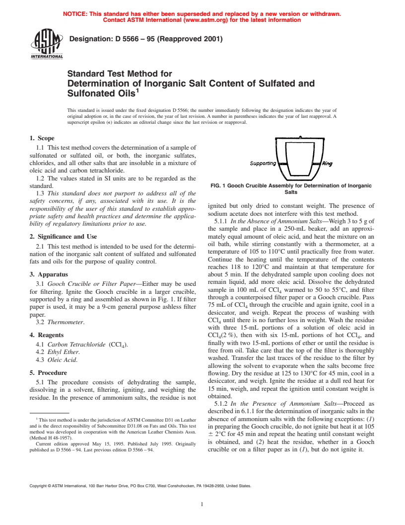 ASTM D5566-95(2001) - Standard Test Method for Determination of Inorganic Salt Content of Sulfated and Sulfonated Oils