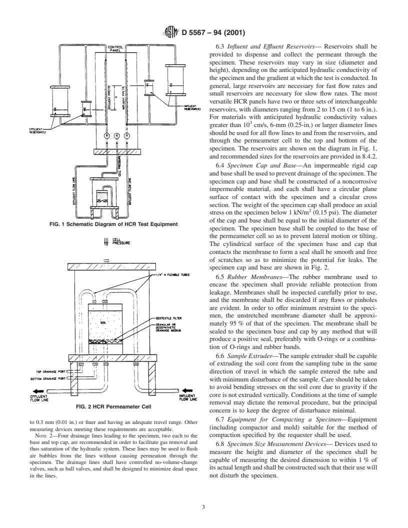 ASTM D5567-94(2001) - Standard Test Method for Hydraulic Conductivity Ratio (HCR) Testing of Soil/Geotextile Systems