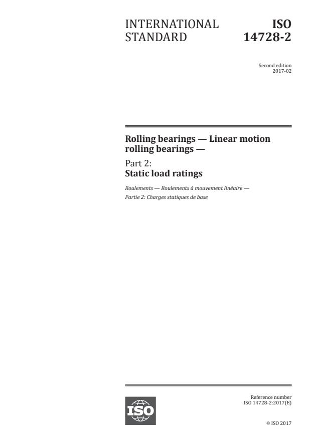ISO 14728-2:2017 - Rolling bearings -- Linear motion rolling bearings