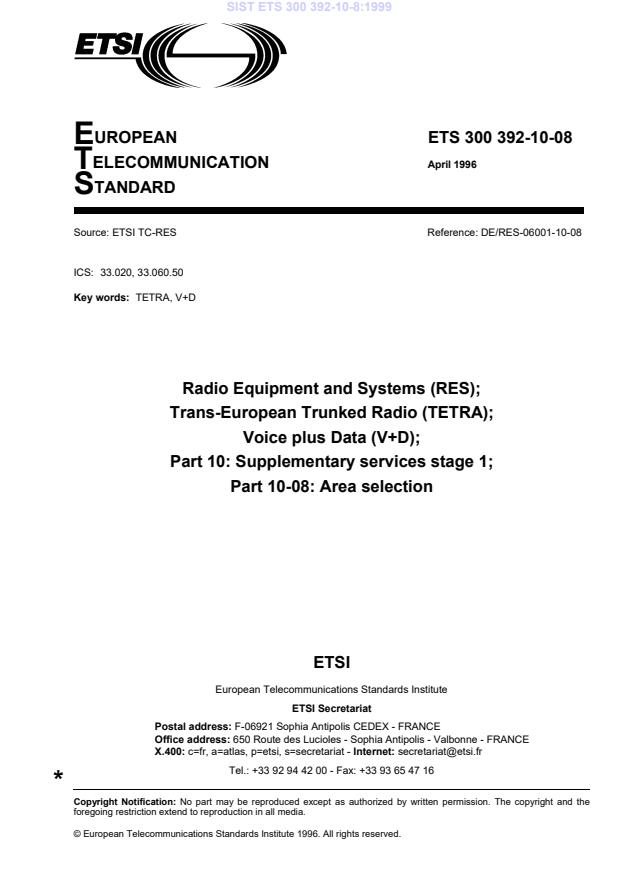 SIST ETS 300 392-10-8:1999