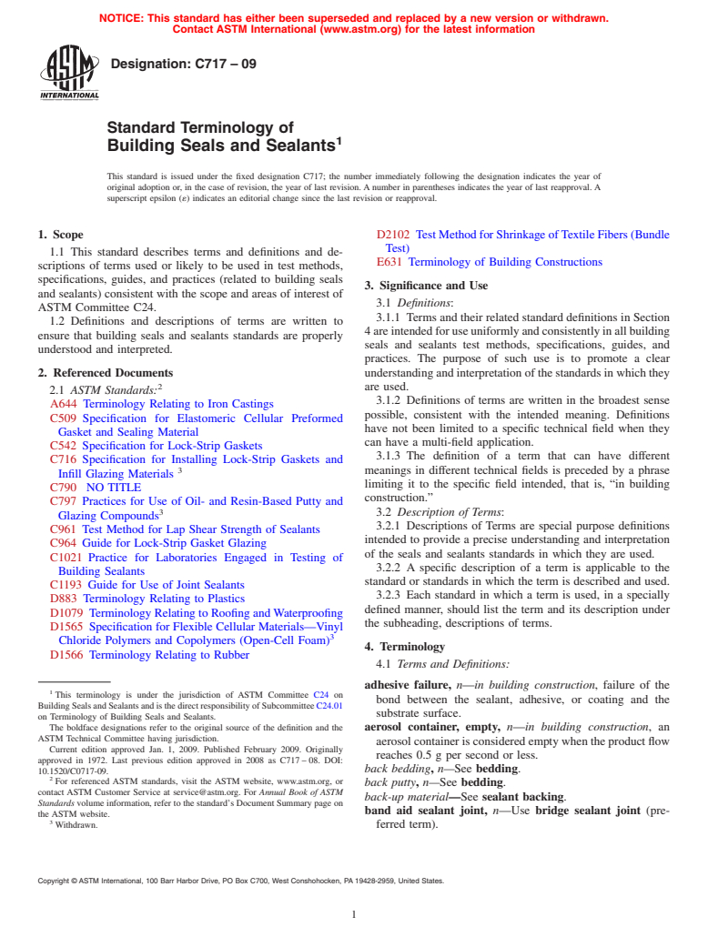 ASTM C717-09 - Standard Terminology of  Building Seals and Sealants