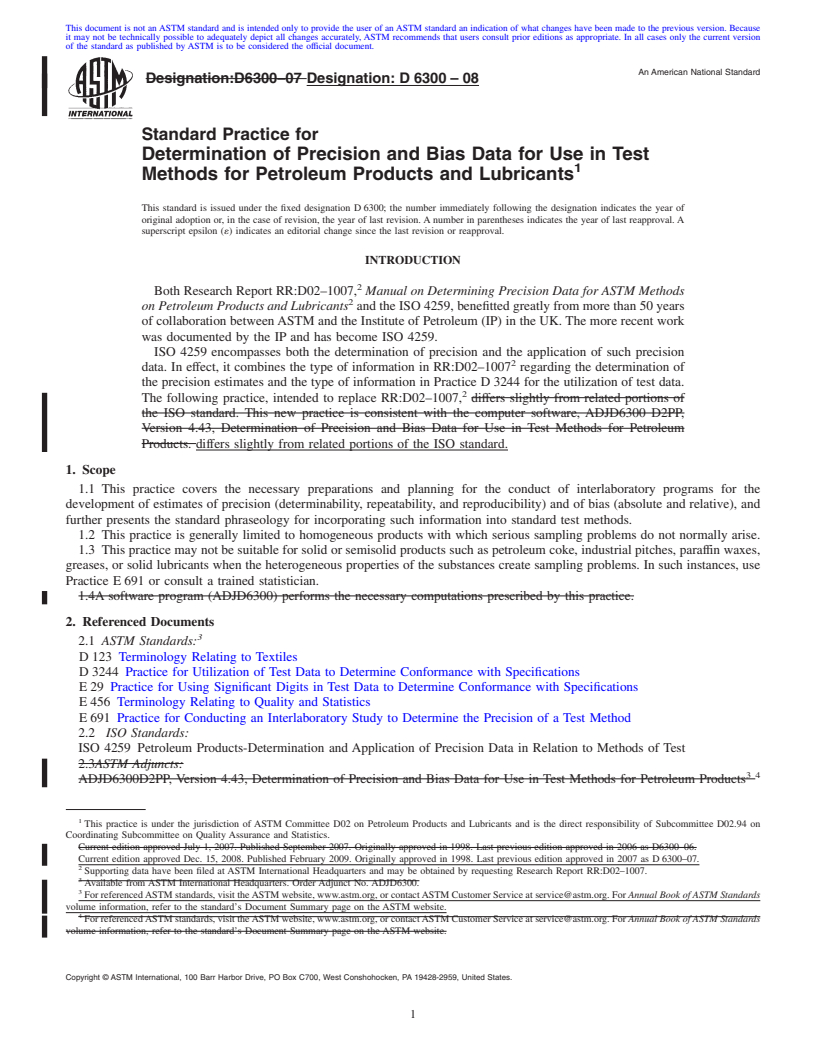 REDLINE ASTM D6300-08 - Standard Practice for Determination of Precision and Bias Data for Use in Test Methods for Petroleum Products and Lubricants