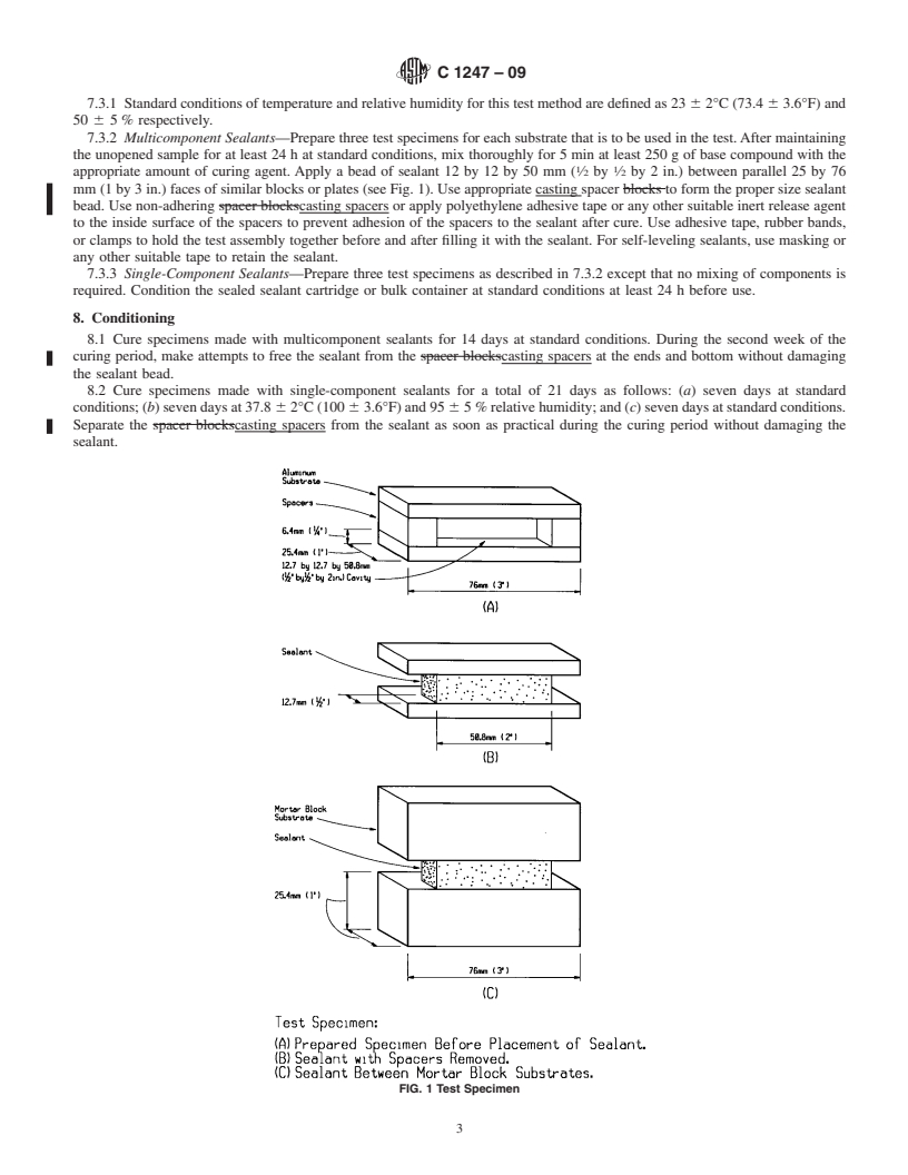 REDLINE ASTM C1247-09 - Standard Test Method for Durability of Sealants Exposed to Continuous Immersion in Liquids