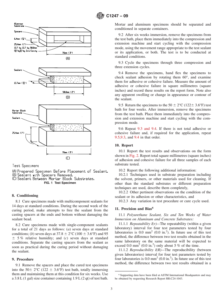 ASTM C1247-09 - Standard Test Method for Durability of Sealants Exposed to Continuous Immersion in Liquids