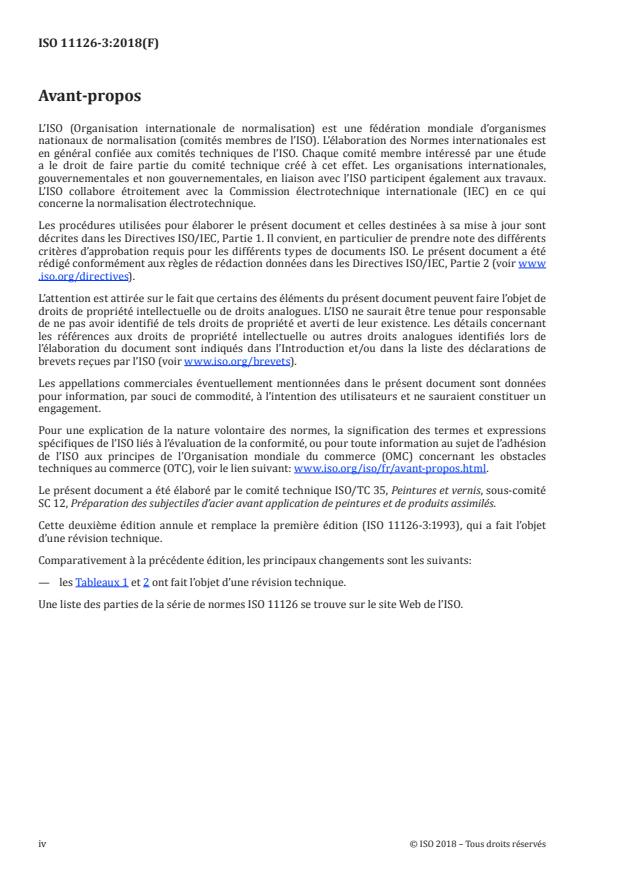 ISO 11126-3:2018 ISO 11126-3:2018 - Préparation des subjectiles d'acier avant application de peintures et de produits assimilés -- Spécifications pour abrasifs non métalliques destinés a la préparation par projection - Page 4 preview