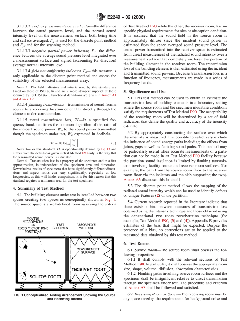 ASTM E2249-02(2008) - Standard Test Method for Laboratory Measurement of Airborne Transmission Loss of Building Partitions and Elements Using Sound Intensity