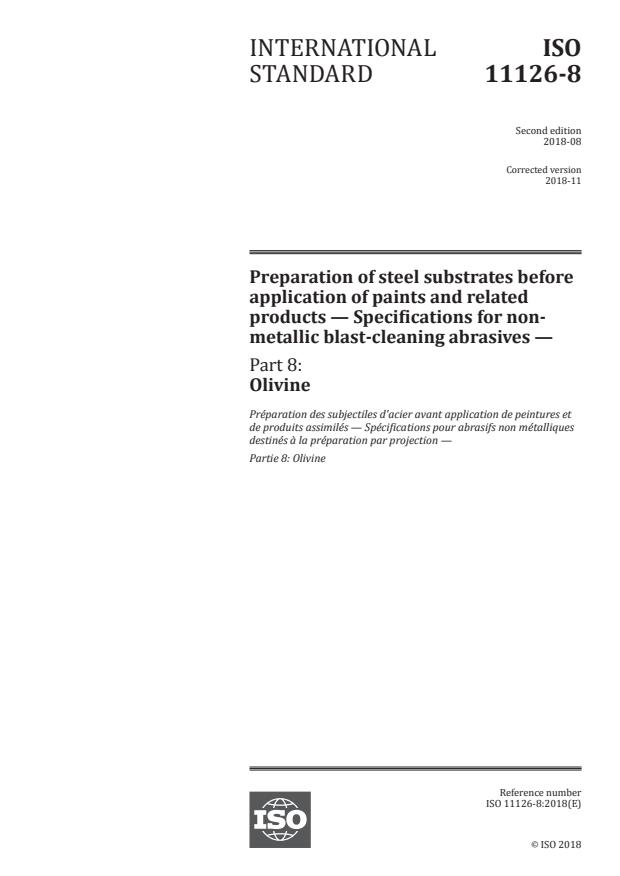 ISO 11126-8:2018 - Preparation of steel substrates before application of paints and related products -- Specifications for non-metallic blast-cleaning abrasives