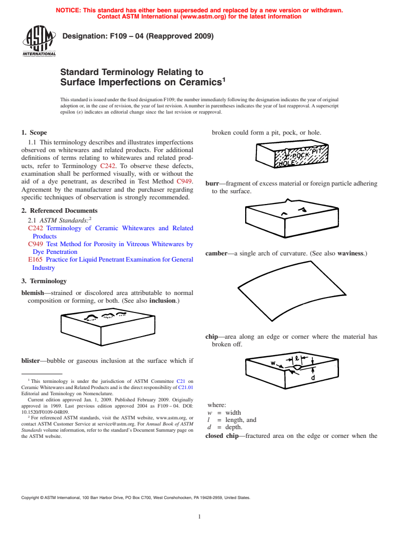 ASTM F109-04(2009) - Standard Terminology Relating to Surface Imperfections on Ceramics