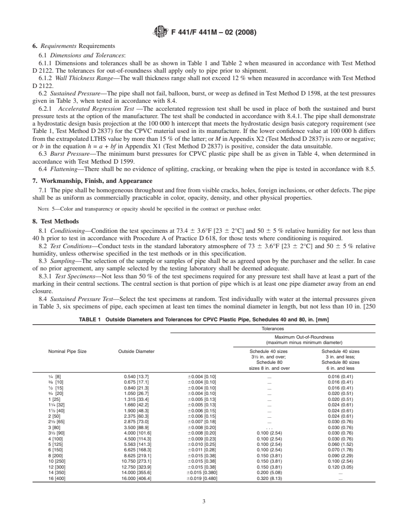 REDLINE ASTM F441/F441M-02(2008) - Standard Specification for Chlorinated Poly(Vinyl Chloride) (CPVC) Plastic Pipe, Schedules 40 and 80