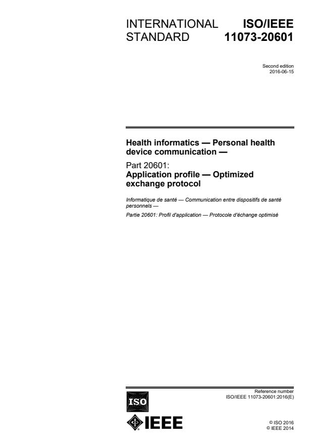 ISO/IEEE 11073-20601:2016 - Health informatics -- Personal health device communication