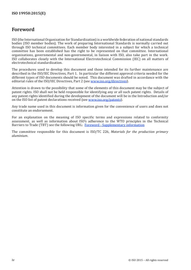 ISO 19950:2015 ISO 19950:2015 - Aluminium oxide primarily used for the production of aluminium -- Determination of alpha alumina content -- Method using X-ray diffraction net peak areas - Page 4 preview
