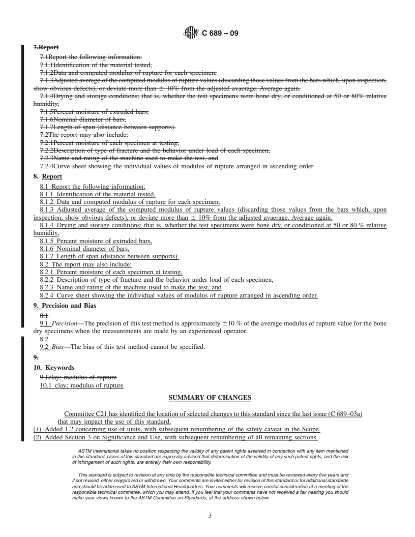 REDLINE ASTM C689-09 - Standard Test Method for Modulus of Rupture of Unfired Clays