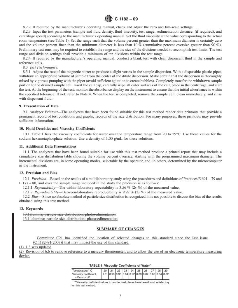 REDLINE ASTM C1182-09 - Standard Test Method for Determining the Particle Size Distribution of Alumina by Centrifugal Photosedimentation