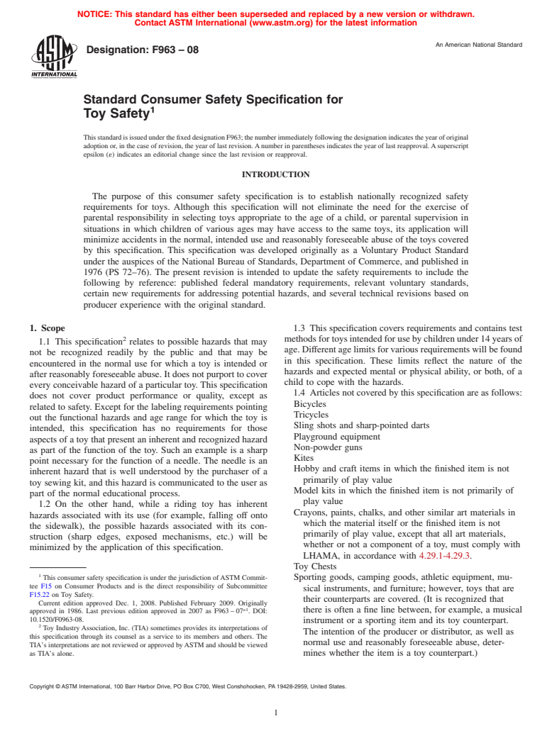 ASTM F963-08 - Standard Consumer Safety Specification for Toy Safety