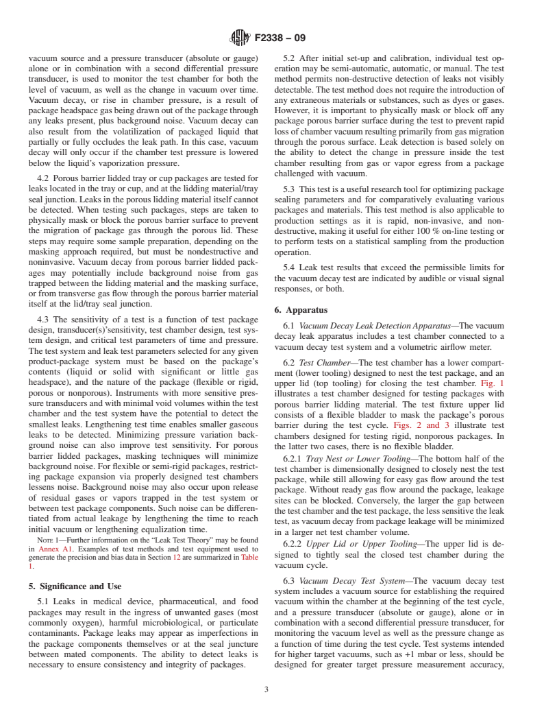 ASTM F2338-09 - Standard Test Method for Nondestructive Detection of Leaks in Packages by Vacuum Decay Method