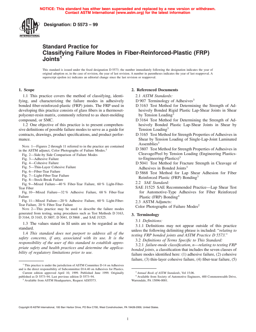 ASTM D5573-99 - Standard Practice for Classifying Failure Modes in Fiber-Reinforced-Plastic (FRP) Joints