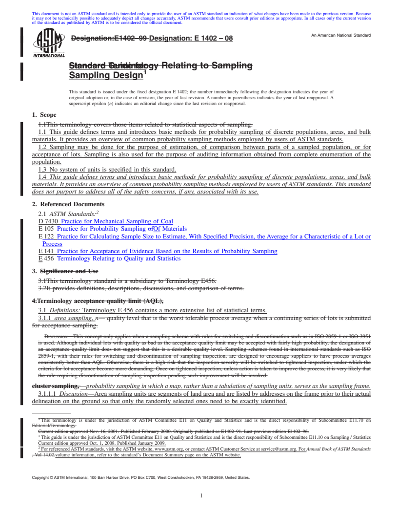 REDLINE ASTM E1402-08 - Standard Terminology Relating to Sampling