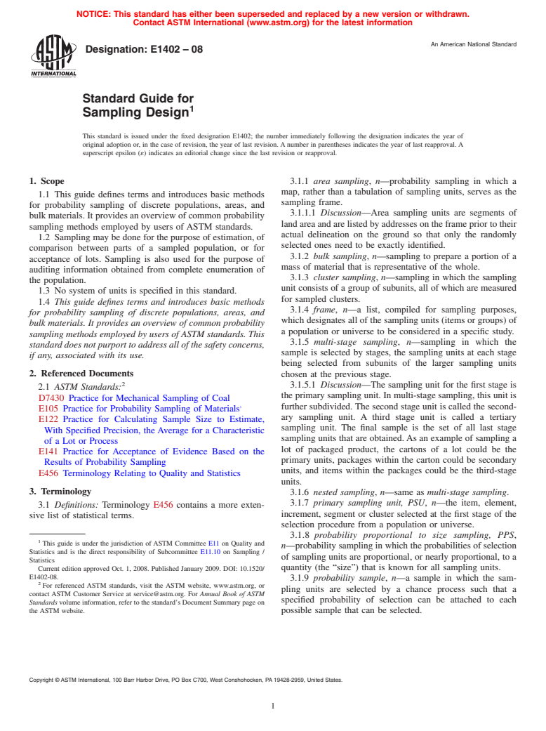 ASTM E1402-08 - Standard Terminology Relating to Sampling