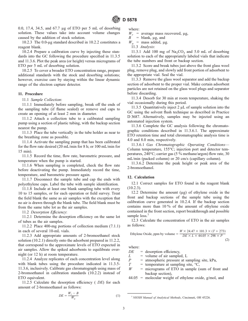 ASTM D5578-94(1999)e1 - Standard Test Method for Determination of Ethylene Oxide in Workplace Atmospheres (HBr Derivatization Method)