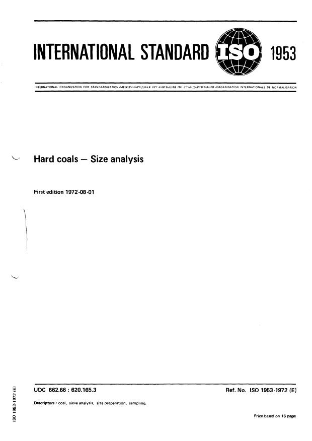 ISO 1953:1972 ISO 1953:1972 - Hard coals -- Size analysis