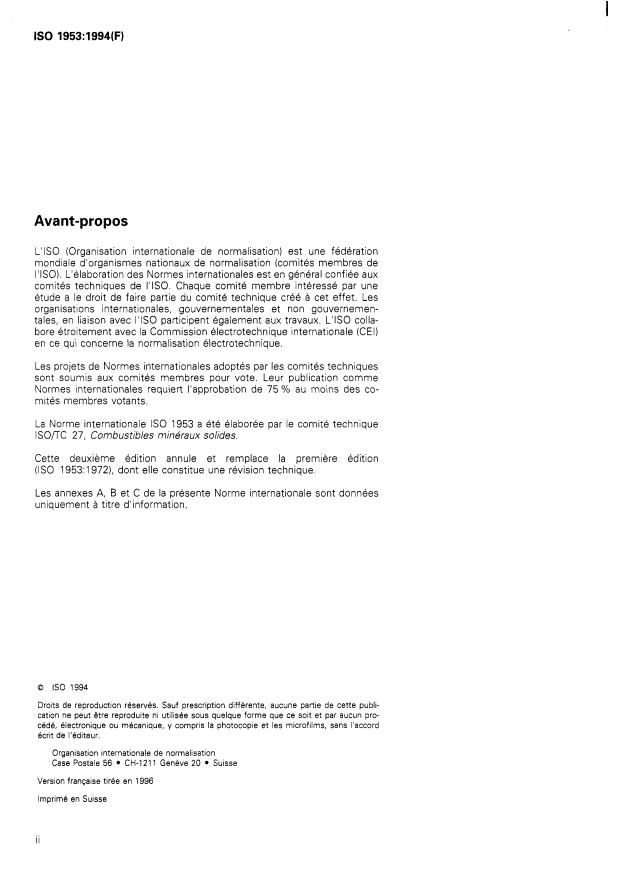 ISO 1953:1994 ISO 1953:1994 - Houille -- Analyse granulométrique par tamisage - Page 2 preview