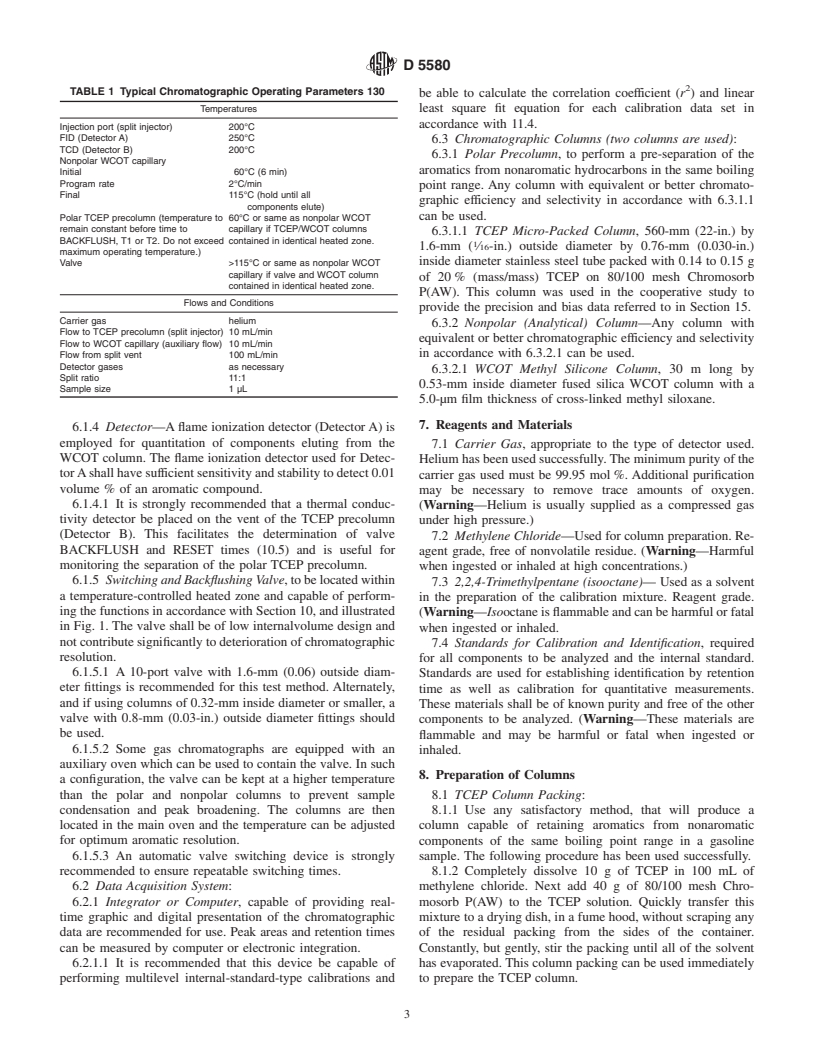 ASTM D5580-02 - Standard Test Method for Determination of Benzene, Toluene, Ethylbenzene, <i>p/m</i>-Xylene, <i>o</i>-Xylene, C<sub>9</sub> and Heavier Aromatics, and Total Aromatics in Finished Gasoline by Gas Chromatography