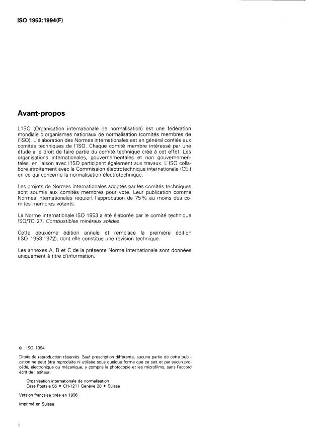 ISO 1953:1994 ISO 1953:1994 - Houille -- Analyse granulométrique par tamisage - Page 2 preview