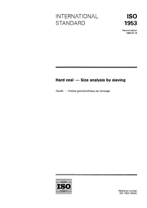 ISO 1953:1994 - Hard coal -- Size analysis by sieving