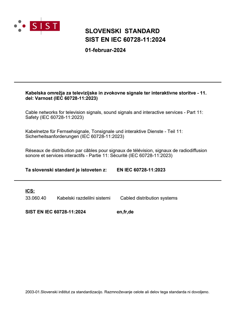 EN IEC 60728-11:2024 - BARVE