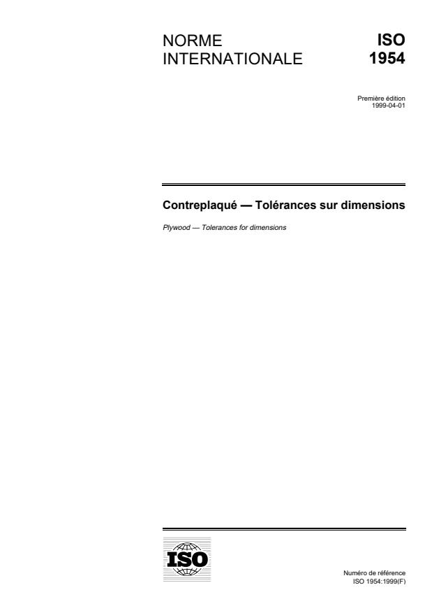 ISO 1954:1999 - Contreplaqué -- Tolérances sur dimensions