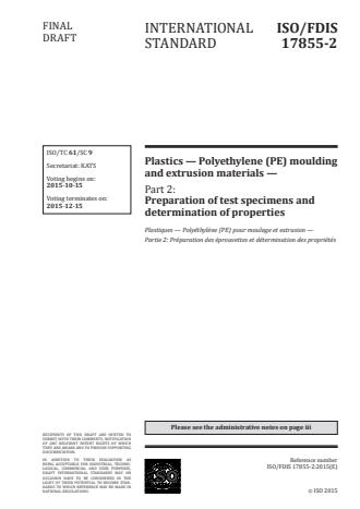 ISO 17855-2:2016 - Plastics -- Polyethylene (PE) moulding and extrusion materials