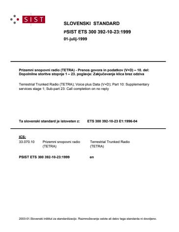 PSIST ETS 300 392-10-23:1999