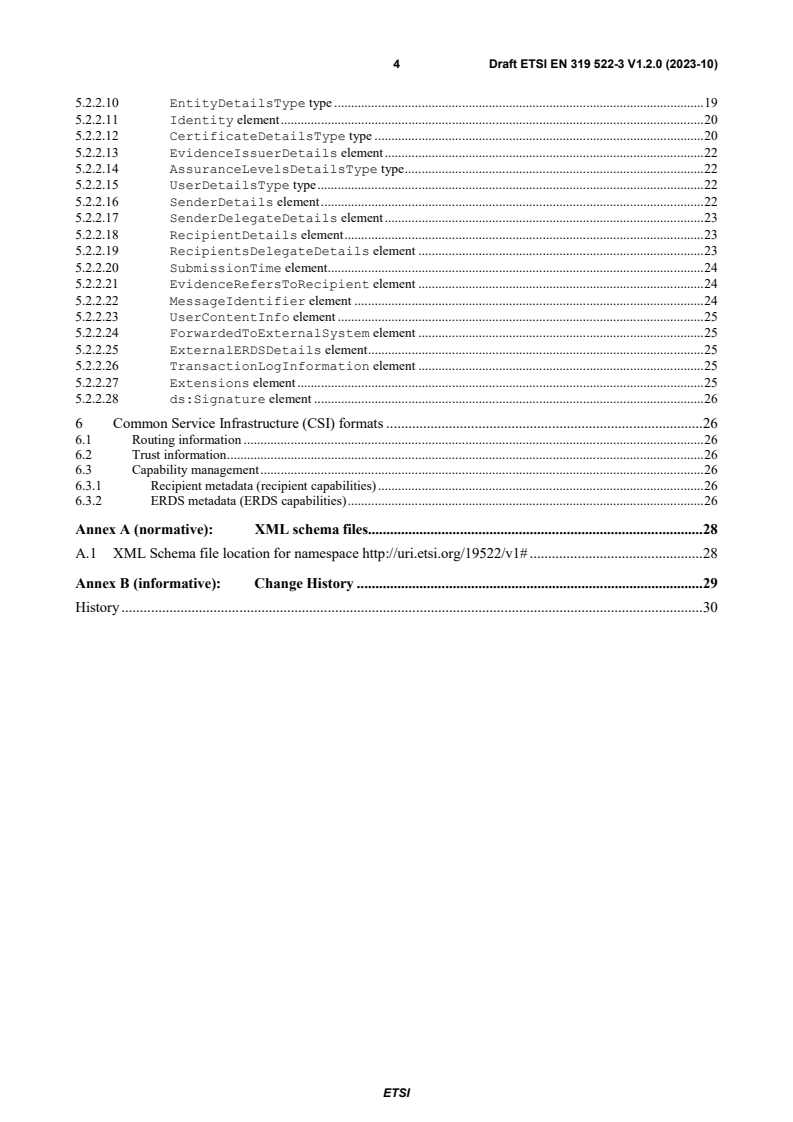 ETSI EN 319 522-3 V1.2.0 (2023-10) - Electronic Signatures and Infrastructures (ESI); Electronic Registered Delivery Services; Part 3: Formats - Page 4 preview