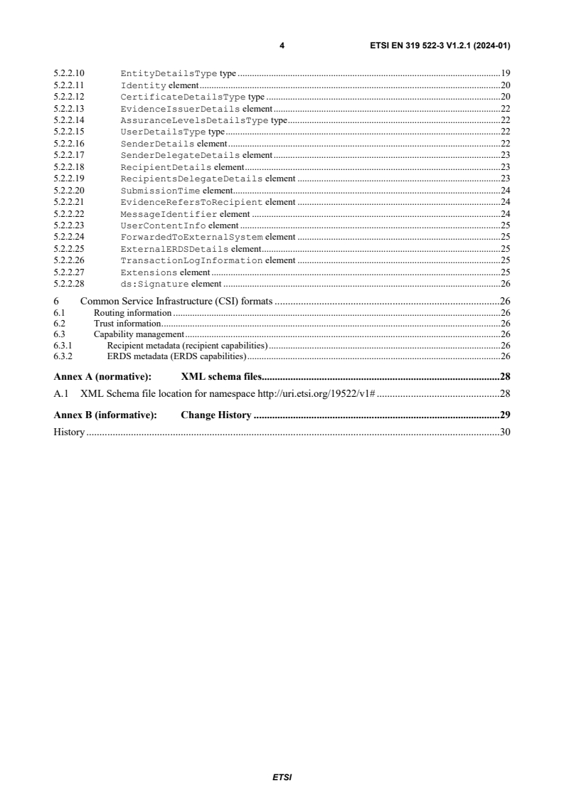 ETSI EN 319 522-3 V1.2.1 (2024-01) - Electronic Signatures and Infrastructures (ESI); Electronic Registered Delivery Services; Part 3: Formats - Page 4 preview