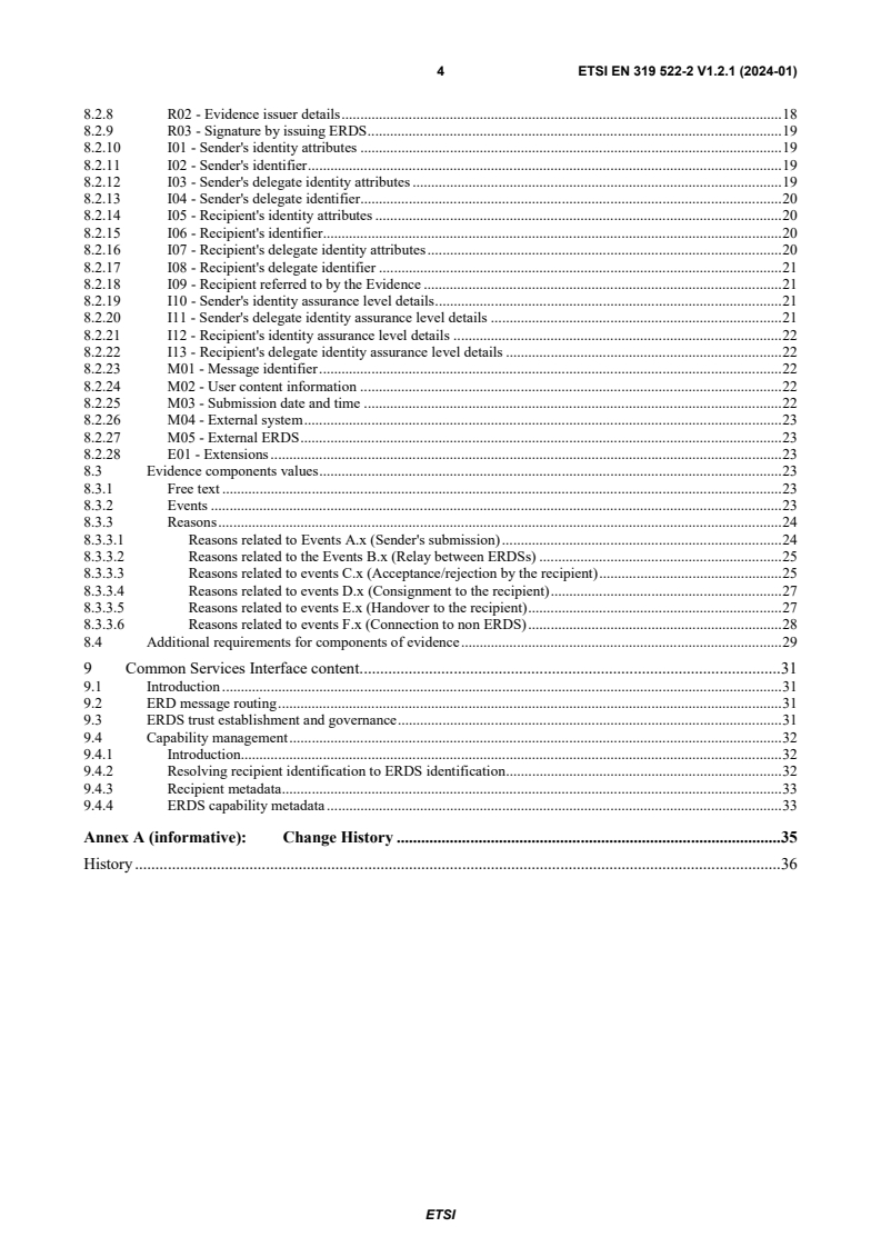 ETSI EN 319 522-2 V1.2.1 (2024-01) - Electronic Signatures and Infrastructures (ESI); Electronic Registered Delivery Services; Part 2: Semantic contents - Page 4 preview