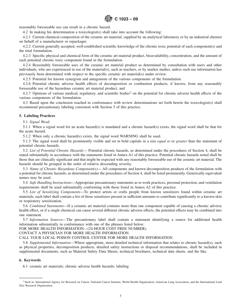 REDLINE ASTM C1023-09 - Standard Practice for Labeling Ceramic Art Materials for Chronic Adverse Health Hazards