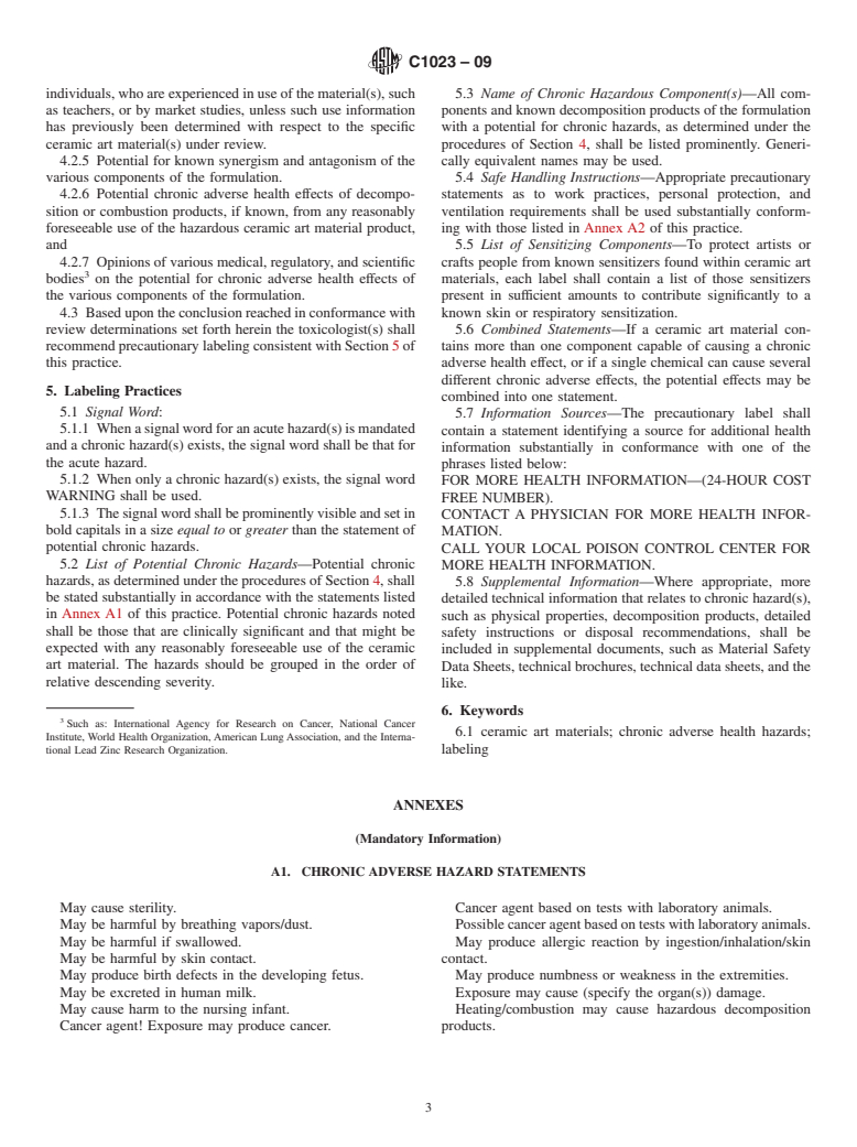 ASTM C1023-09 - Standard Practice for Labeling Ceramic Art Materials for Chronic Adverse Health Hazards