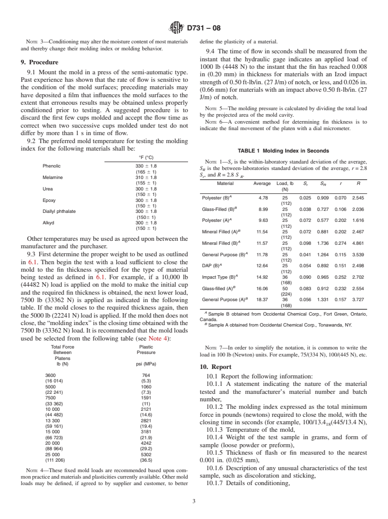 ASTM D731-08 - Standard Test Method for Molding Index of Thermosetting Molding Powder