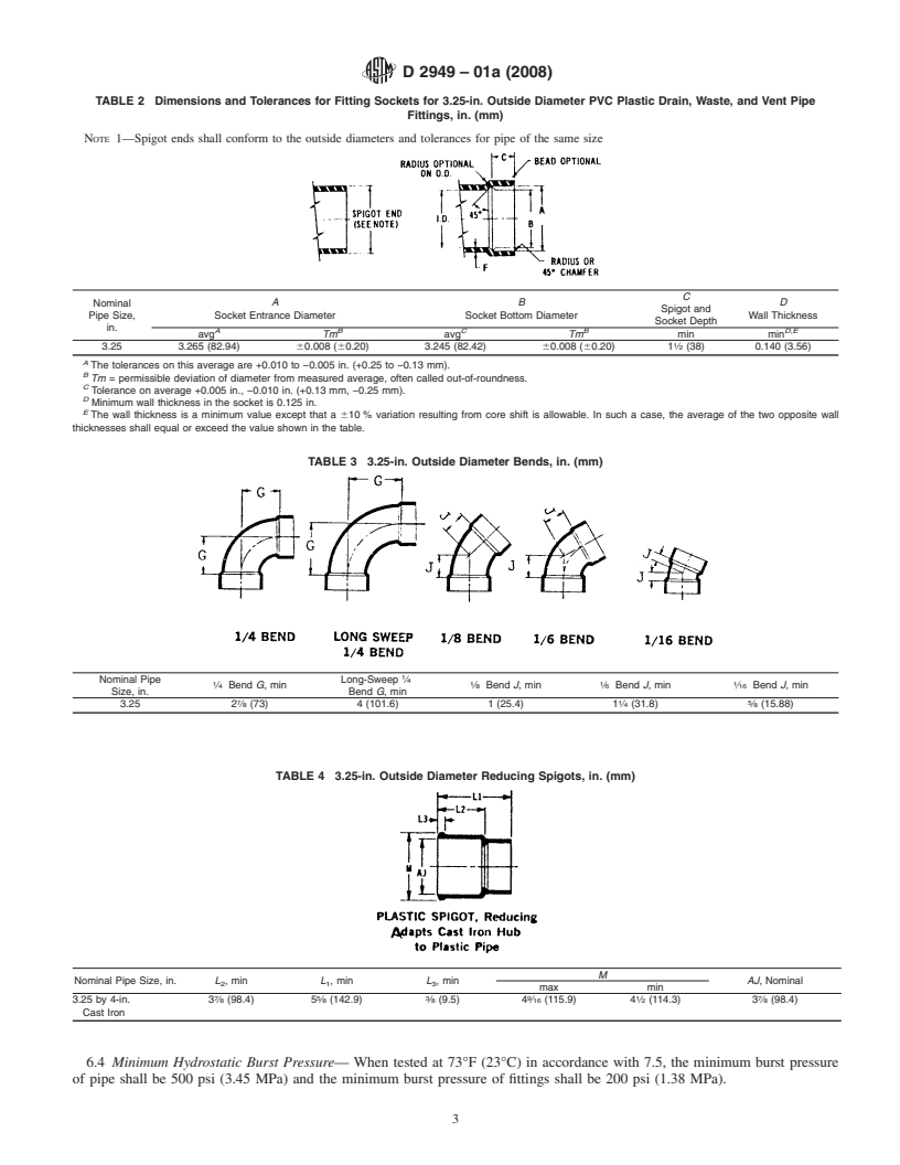 REDLINE ASTM D2949-01a(2008) - Standard Specification for 3.25-in. Outside Diameter Poly(Vinyl Chloride) (PVC) Plastic Drain, Waste, and Vent Pipe and Fittings