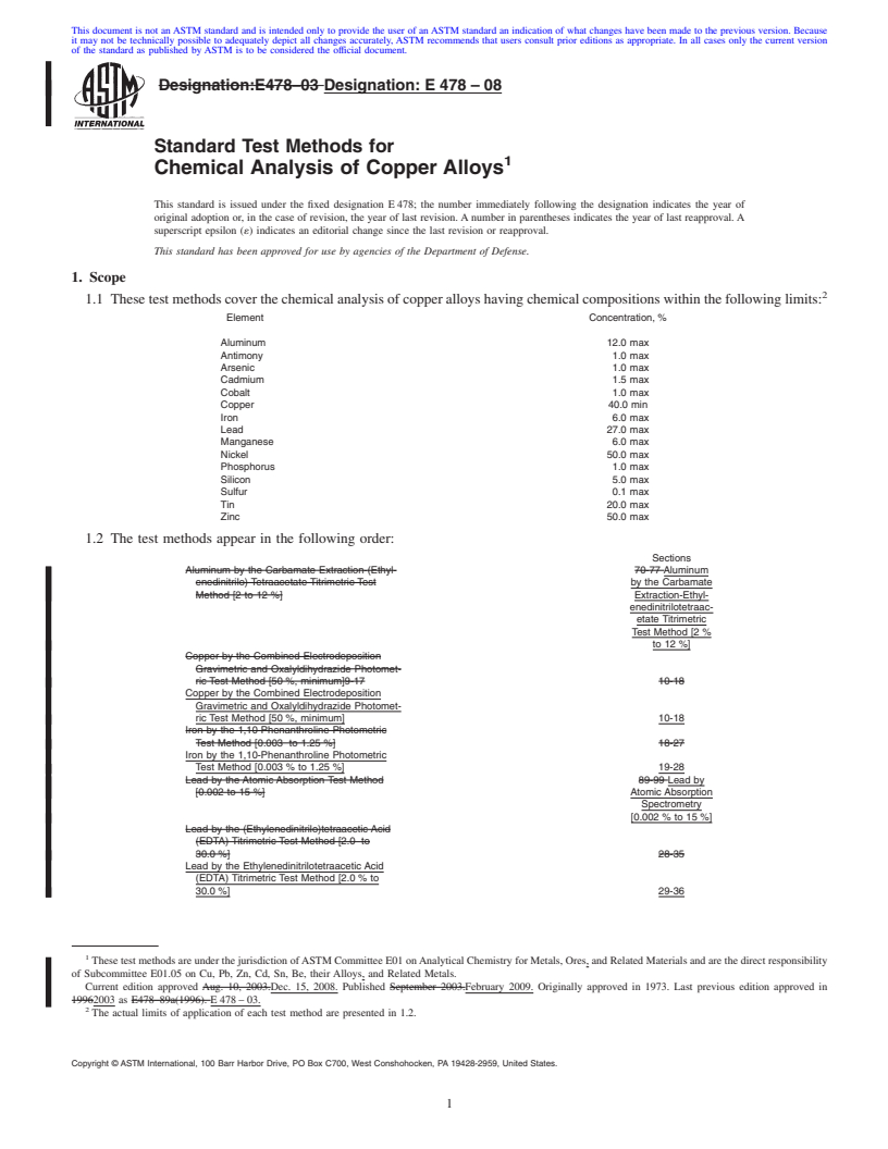 REDLINE ASTM E478-08 - Standard Test Methods for Chemical Analysis of Copper Alloys