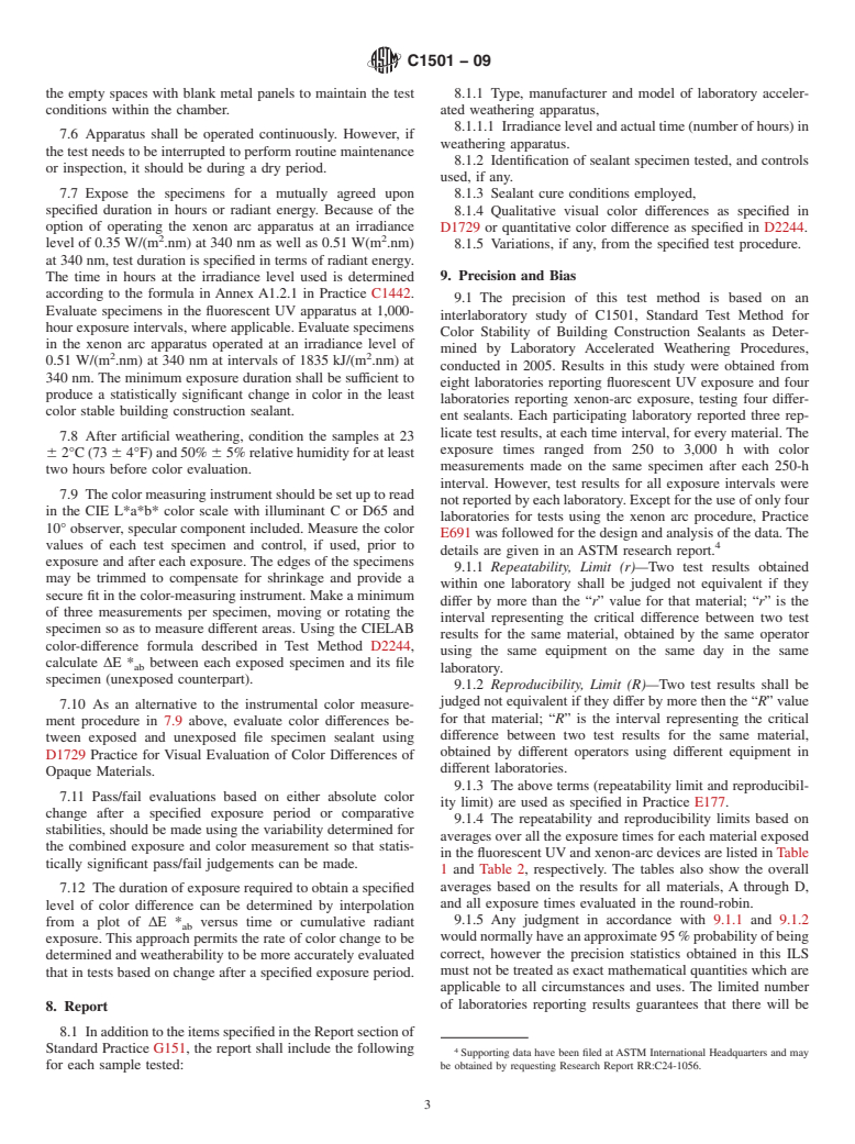 ASTM C1501-09 - Standard Test Method for Color Stability of Building Construction Sealants as Determined by Laboratory Accelerated Weathering Procedures