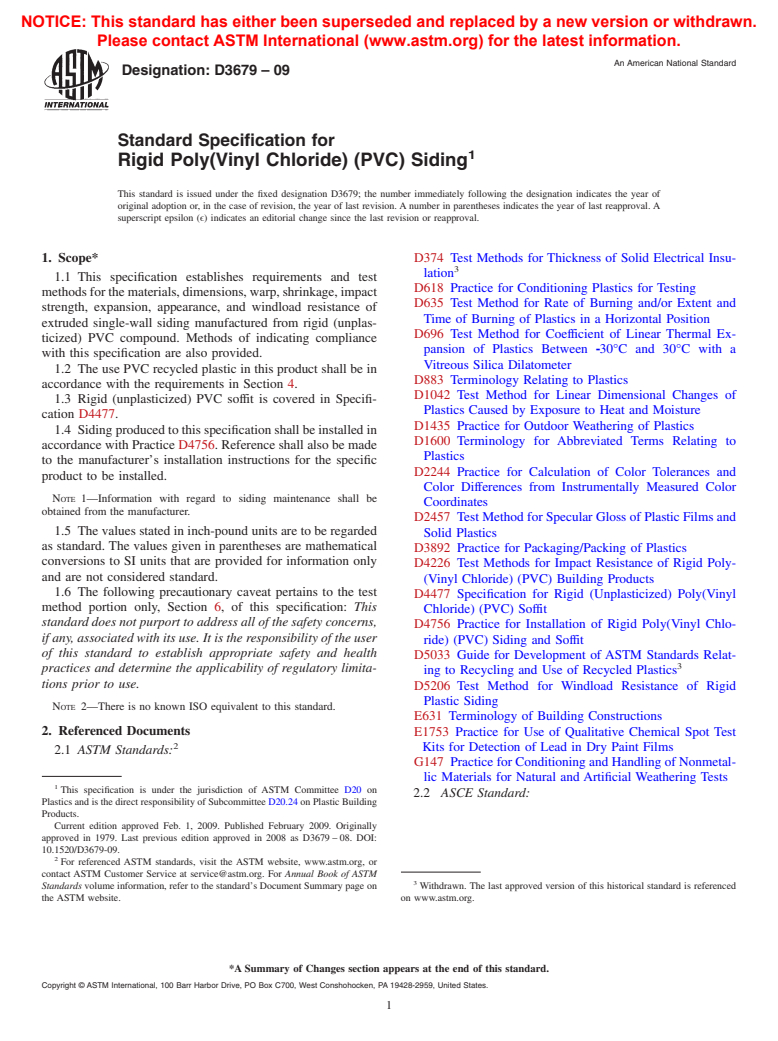 ASTM D3679-09 - Standard Specification for  Rigid Poly(Vinyl Chloride) (PVC) Siding