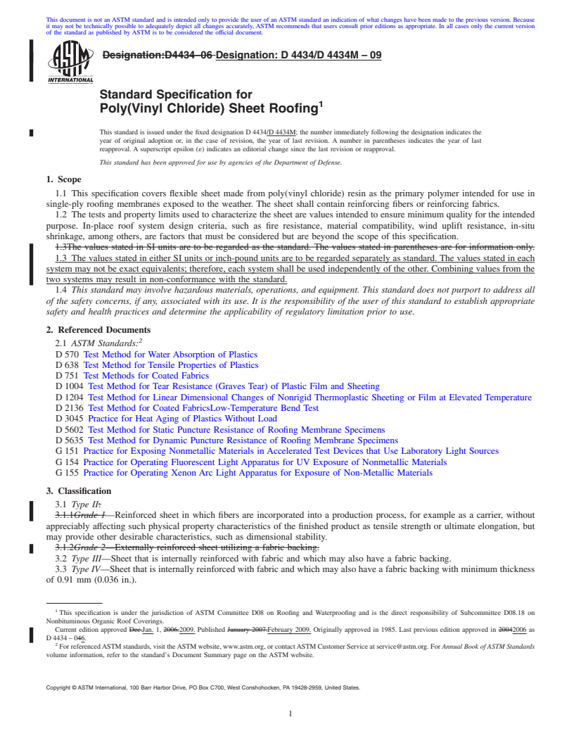 REDLINE ASTM D4434/D4434M-09 - Standard Specification for Poly(Vinyl Chloride) Sheet Roofing