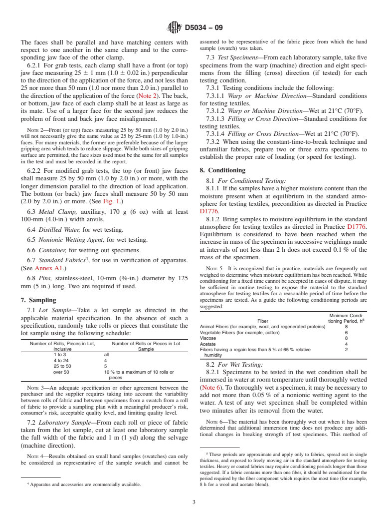 ASTM D5034-09 - Standard Test Method for Breaking Strength and Elongation of Textile Fabrics (Grab Test)