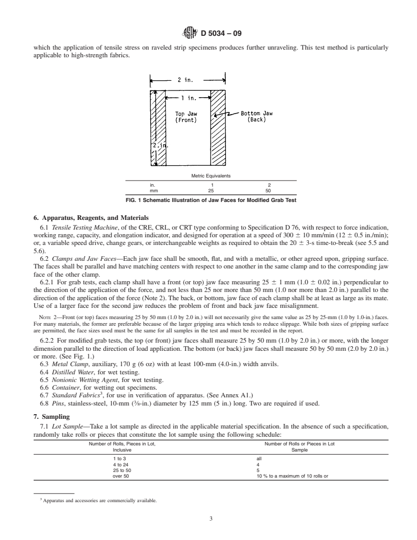 REDLINE ASTM D5034-09 - Standard Test Method for Breaking Strength and Elongation of Textile Fabrics (Grab Test)