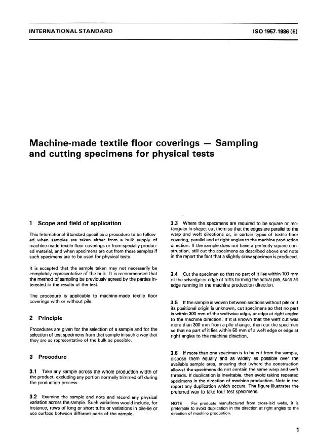 ISO 1957:1986 - Machine-made textile floor coverings -- Sampling and cutting specimens for physical tests