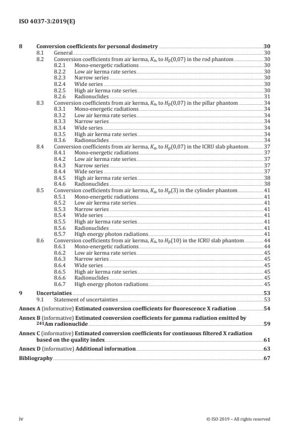 ISO 4037-3:2019 ISO 4037-3:2019 - Radiological protection -- X and gamma reference radiation for calibrating dosemeters and doserate meters and for determining their response as a function of photon energy - Page 4 preview