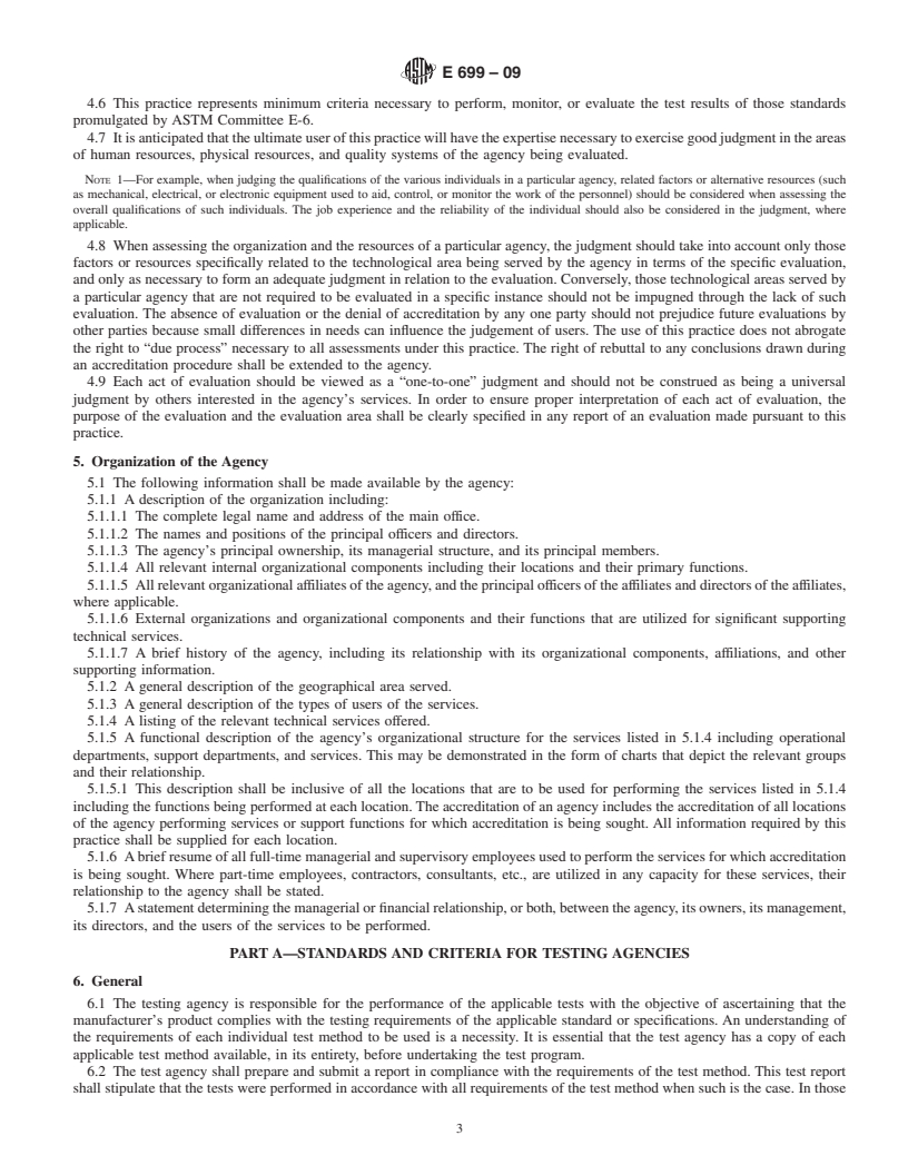 REDLINE ASTM E699-09 - Standard Practice for Evaluation of Agencies Involved in Testing, Quality Assurance, and Evaluating of Building Components