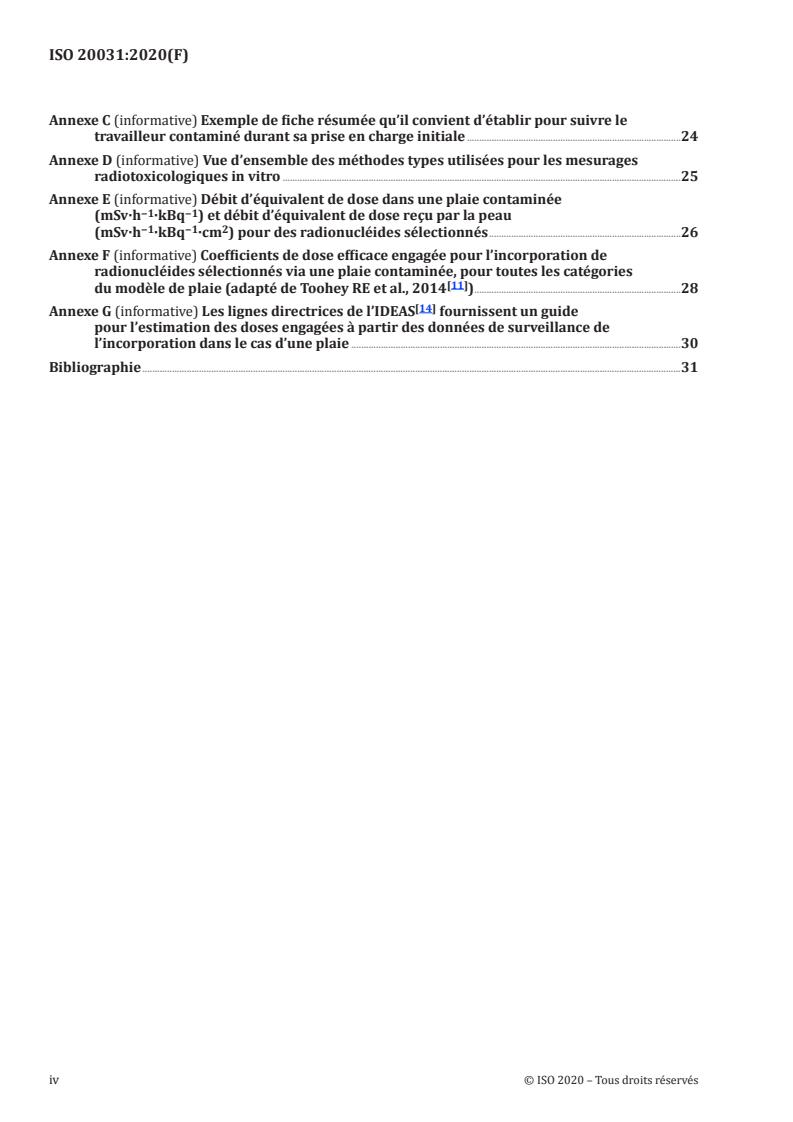 ISO 20031:2020 ISO 20031:2020 - Radioprotection -- Surveillance et dosimétrie en cas d'exposition interne due a la contamination d'une plaie par radionucléides - Page 4 preview