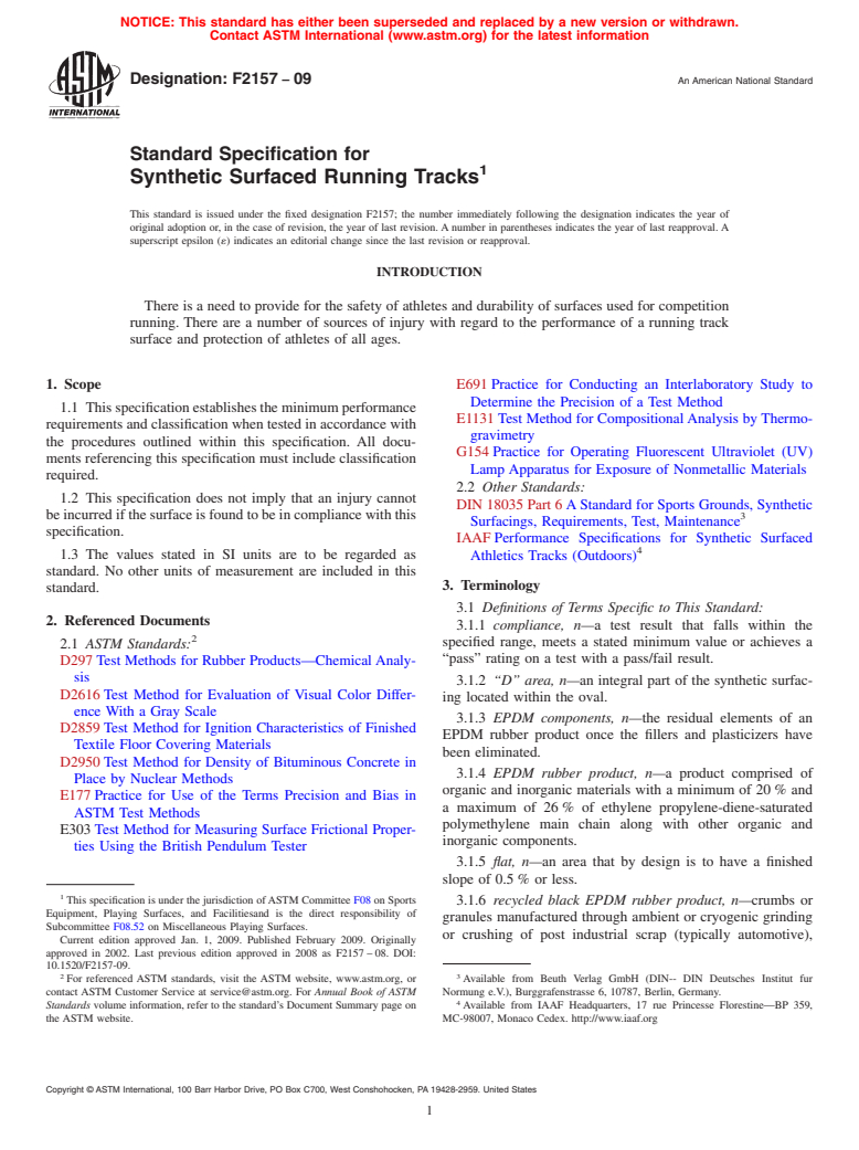 ASTM F2157-09 - Standard Specification for Synthetic Surfaced Running Tracks